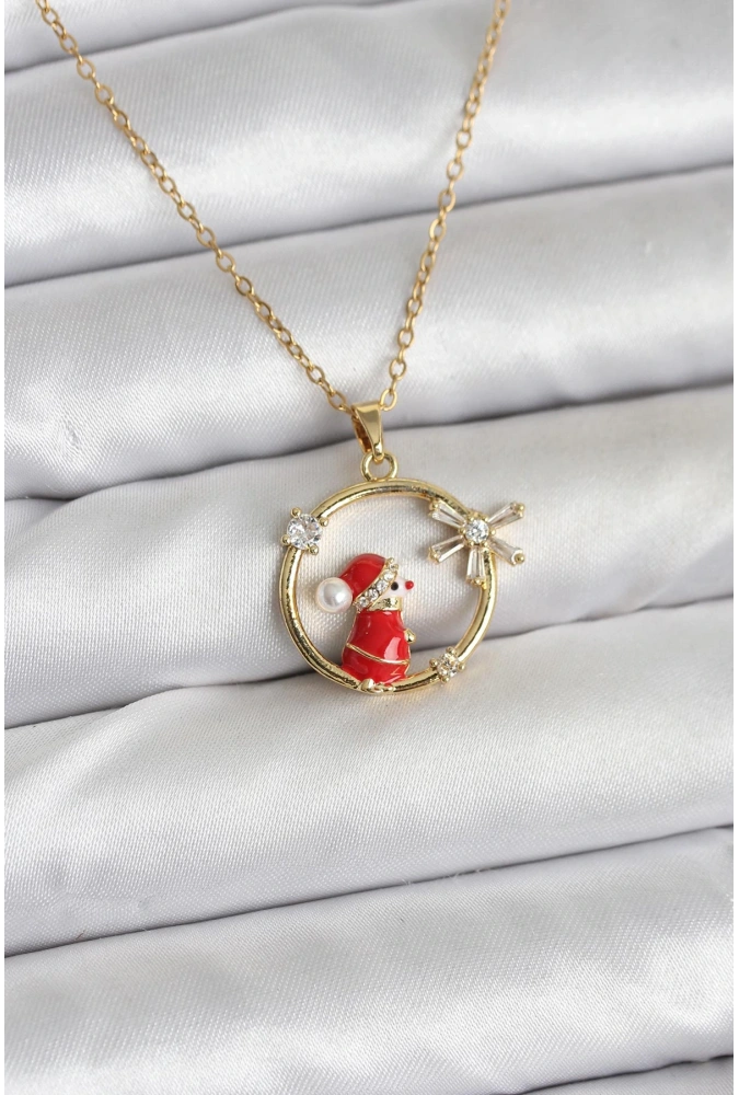 Shoecide 316l Çelik Zincir Gold Zirkon Taşlı Yılbaşı Tema Kadın Kolye