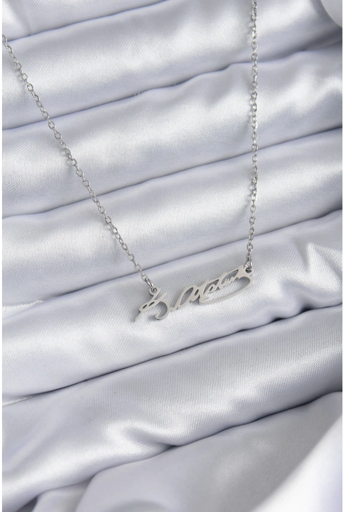 Shoecide 316l Çelik Zincir Gümüş Renk Atatürk İmza Figür Kadın Kolye