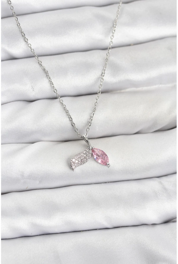 Shoecide 316l Çelik Zincir Gümüş Renk Balık Kuyruğu Model Zirkon Taşlı Kadın Kolye