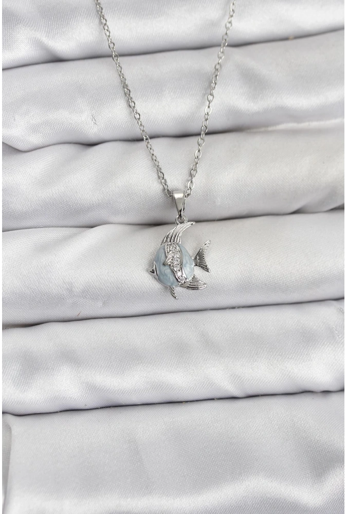 Shoecide 316l Çelik Zincir Gümüş Renk Balık Model Zirkon Taşlı Kadın Kolye