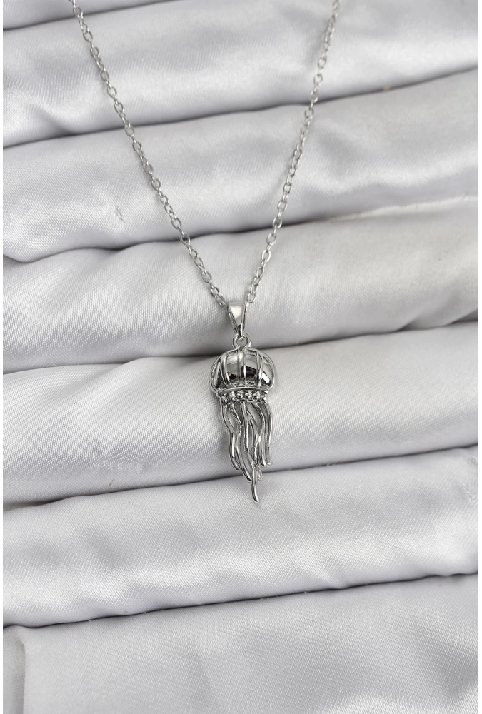 Shoecide 316l Çelik Zincir Gümüş Renk Deniz Anası Model Zirkon Taşlı Kadın Kolye