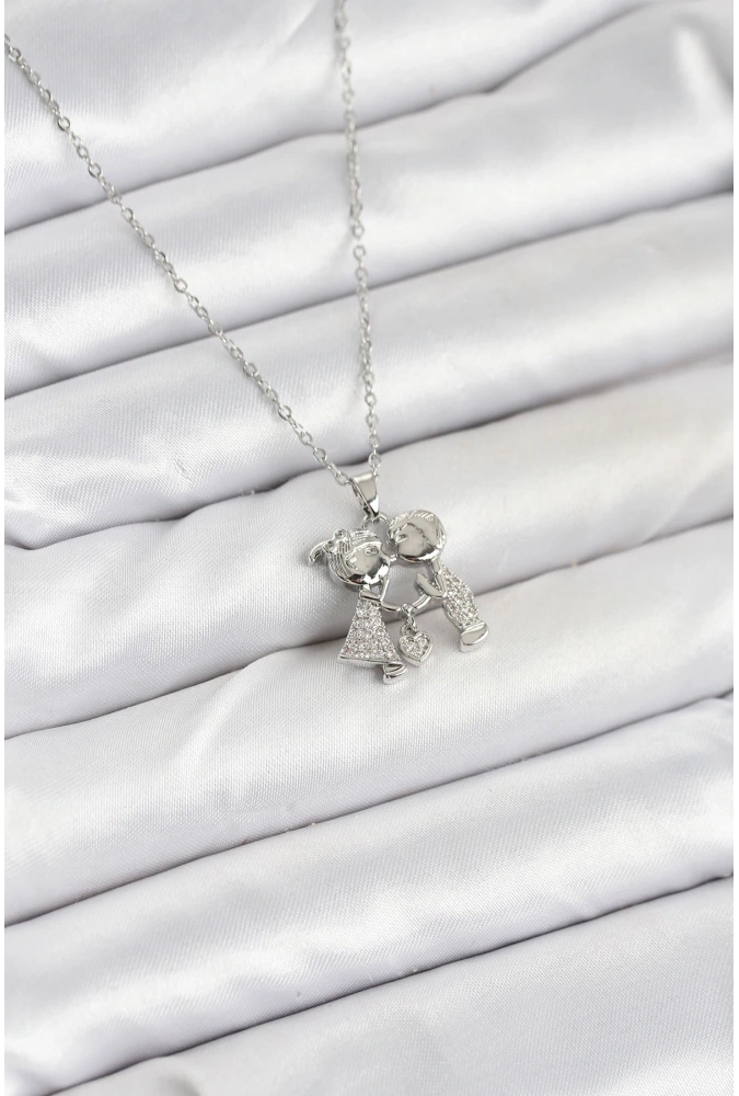 Shoecide 316l Çelik Zincir Gümüş Renk Erkek Kız Model Kadın Kolye