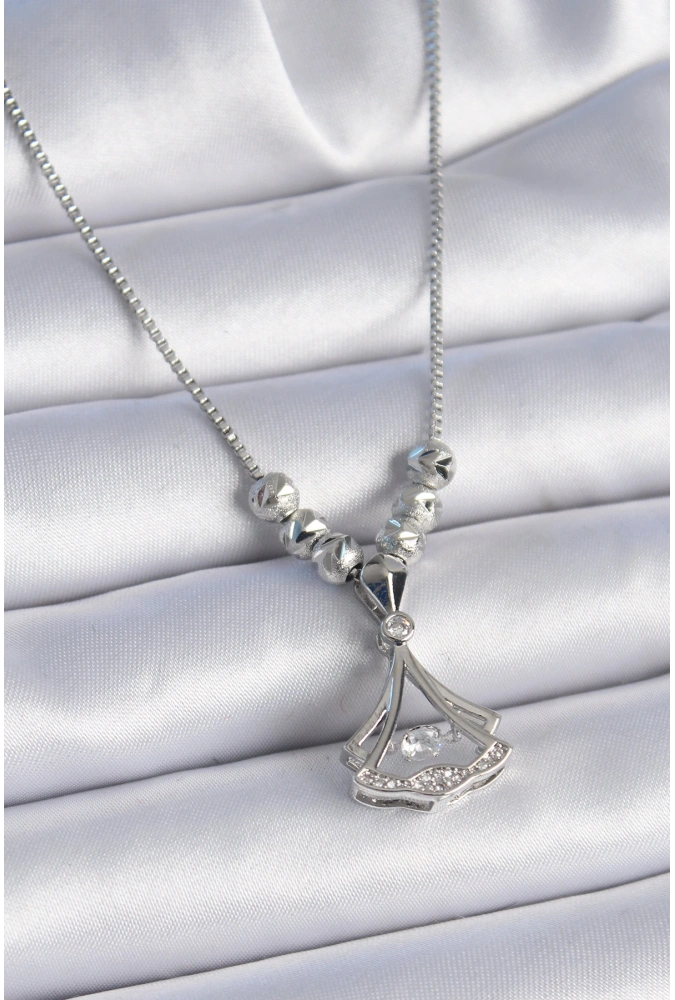 Shoecide 316l Çelik Zincir Gümüş Renk Gingko Yaprağı Model Zirkon Taş Detay Kadın Kolye