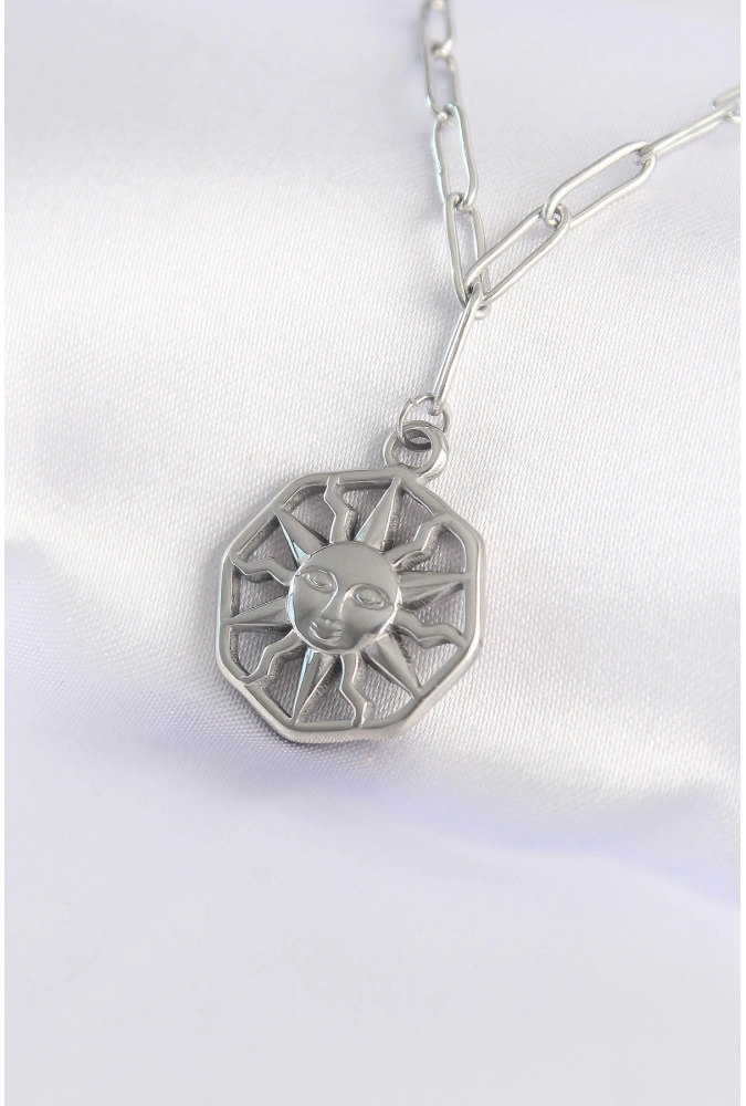 Shoecide 316l Çelik Zincir Gümüş Renk Güneş Kolye