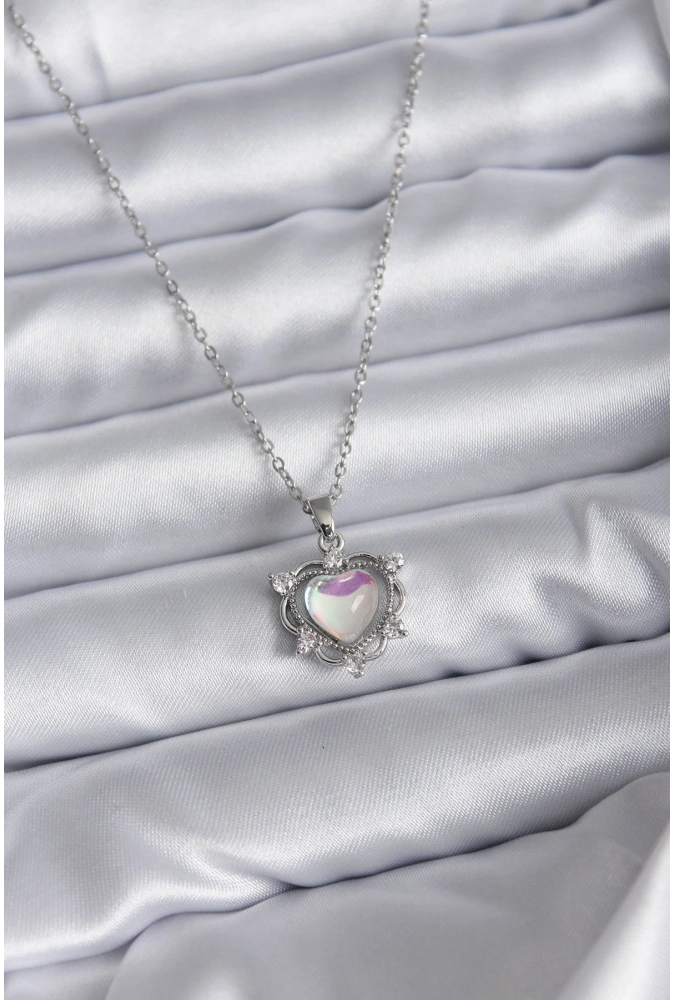 Shoecide 316l Çelik Zincir Gümüş Renk Kalp Model Kadın Kolye