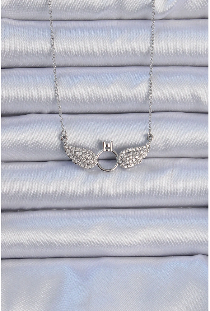 Shoecide 316l Çelik Zincir Gümüş Renk Kanatlı Tektaş Kolye