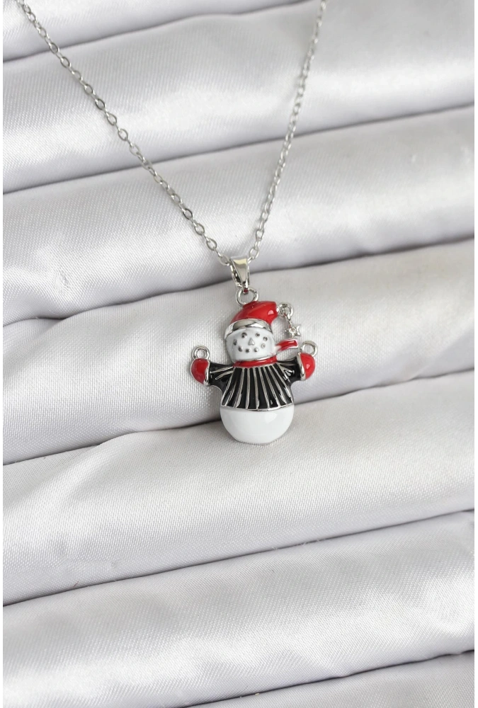 Shoecide 316l Çelik Zincir Gümüş Renk Kardan Adam Figürlü Yılbaşı Temalı Kadın Kolye