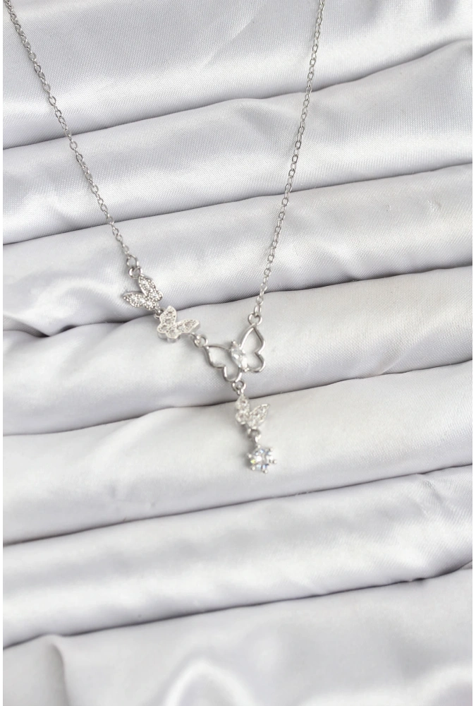 Shoecide 316l Çelik Zincir Gümüş Renk Kelebek Model Kadın Kolye