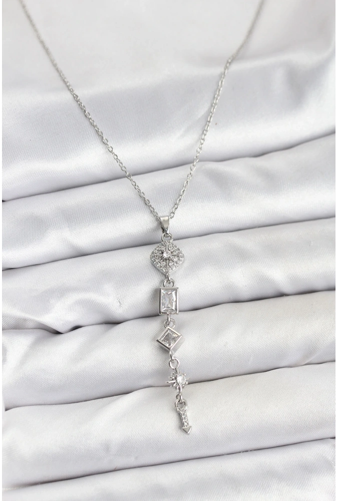 Shoecide 316l Çelik Zincir Gümüş Renk Kutup Yıldızı Enerji Model Kadın Y Kolye