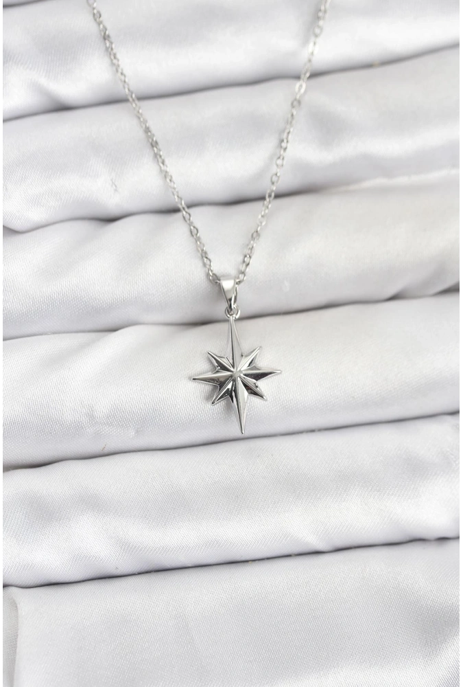 Shoecide 316l Çelik Zincir Gümüş Renk Kutup Yıldızı Model Kadın Kolye