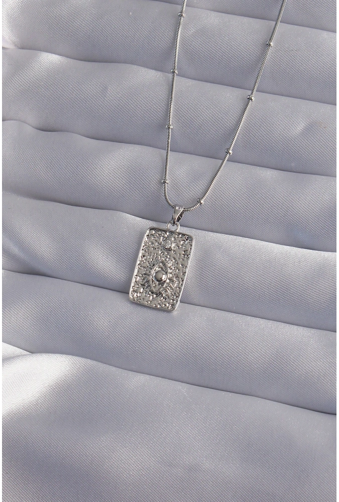 Shoecide 316l Çelik Zincir Gümüş Renk Lazer İşlemeli Göz Figür Tarot Kolye