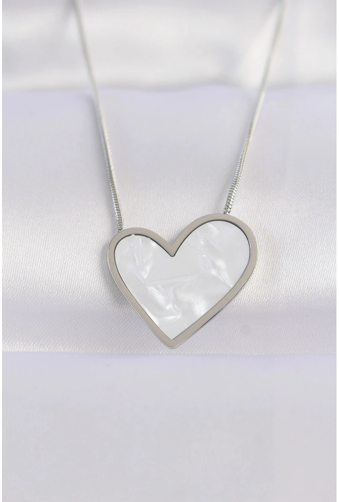 Shoecide 316l Çelik Zincir Gümüş Renk Mermer Desenli Kalp Kolye