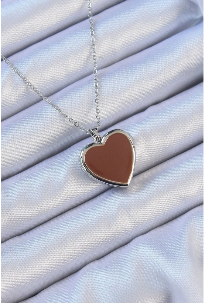 Shoecide 316l Çelik Zincir Gümüş Renk Mineli İçi Açılan Kalp Kolye