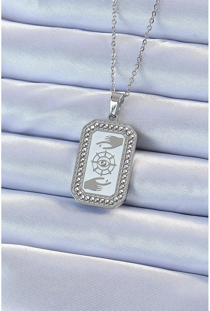 Shoecide 316l Çelik Zincir Gümüş Renk Mineli Zirkon Taşlı Göz Figür Tarot Kolye