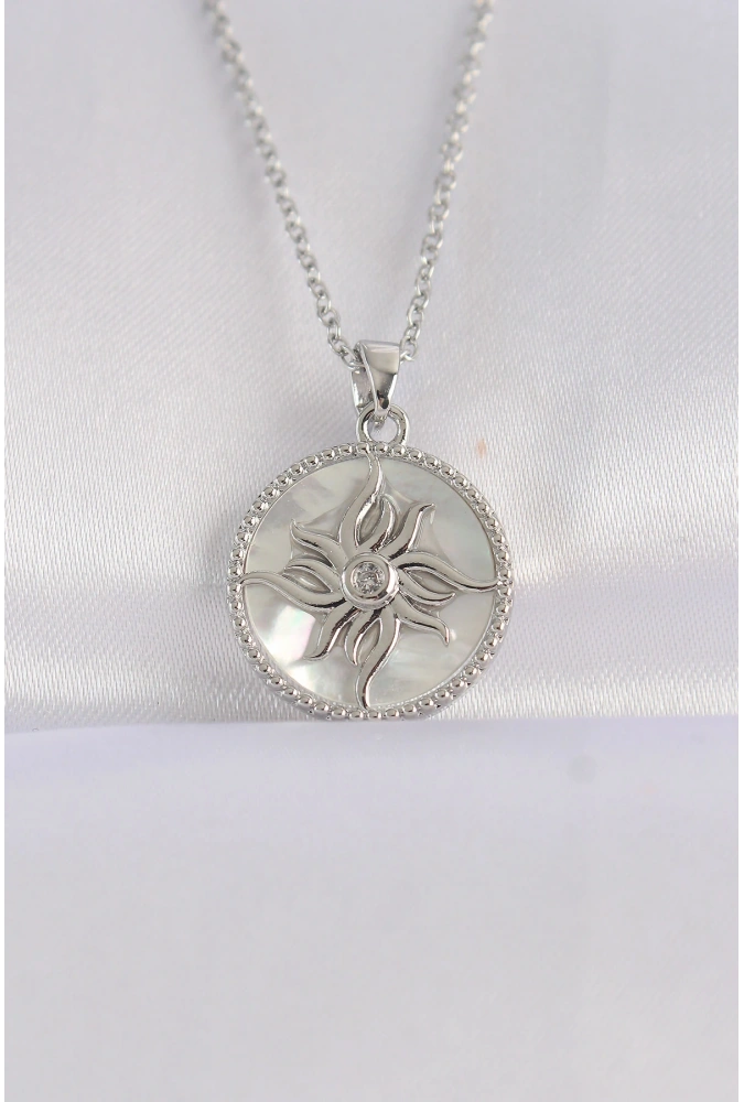 Shoecide 316l Çelik Zincir Gümüş Renk Oval Tasarımlı Güneş Kolye