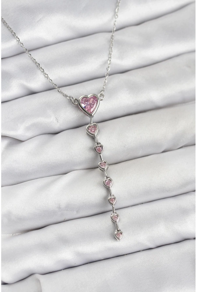 Shoecide 316l Çelik Zincir Gümüş Renk Pembe Kalp Kadın Kolye
