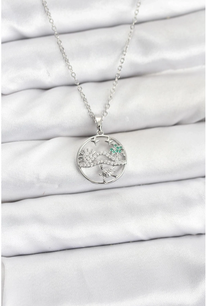 Shoecide 316l Çelik Zincir Gümüş Renk Şans Kolyesi Model Zirkon Taşlı Kadın Kolye