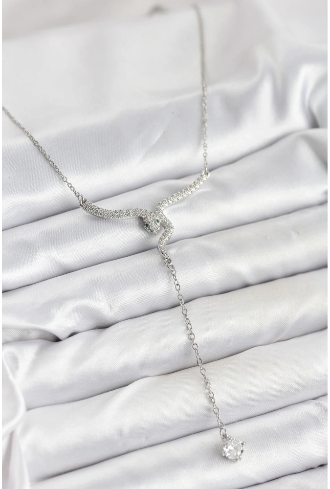 Shoecide 316l Çelik Zincir Gümüş Renk Yılan Model Y Kolye