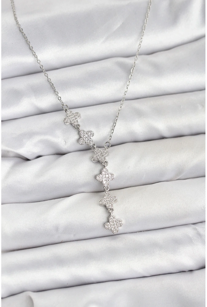 Shoecide 316l Çelik Zincir Gümüş Renk Yonca Model Kadın Kolye