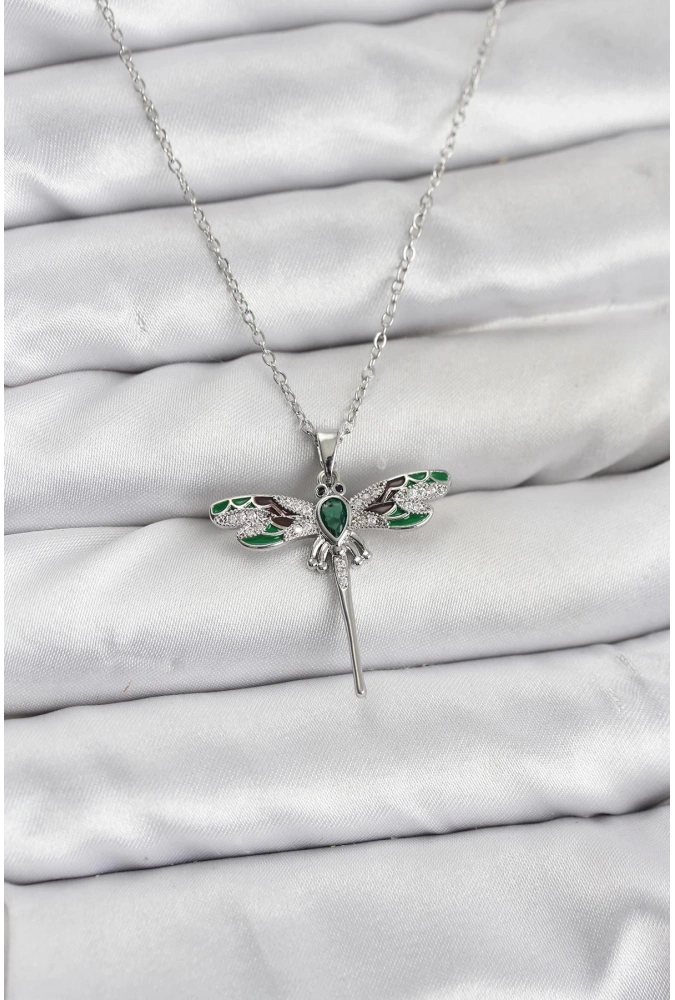 Shoecide 316l Çelik Zincir Gümüş Renk Yusufçuk Model Zirkon Taşlı Kadın Kolye