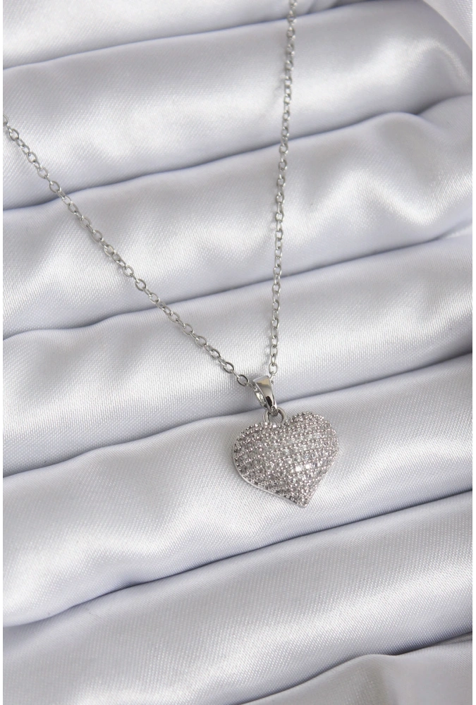 Shoecide 316l Çelik Zincir Gümüş Renk Zirkon Taş Detay Kalp Model Kadın Kolye