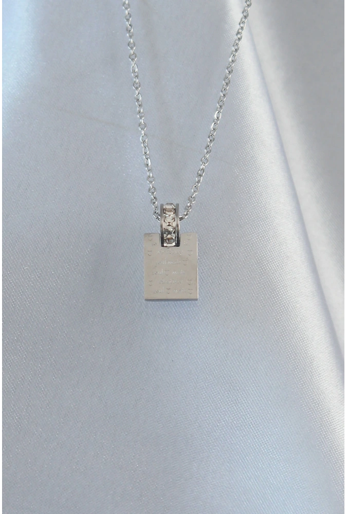 Shoecide 316l Çelik Zincir Gümüş Renk Zirkon Taşlı Aşk Mektubu Kolye