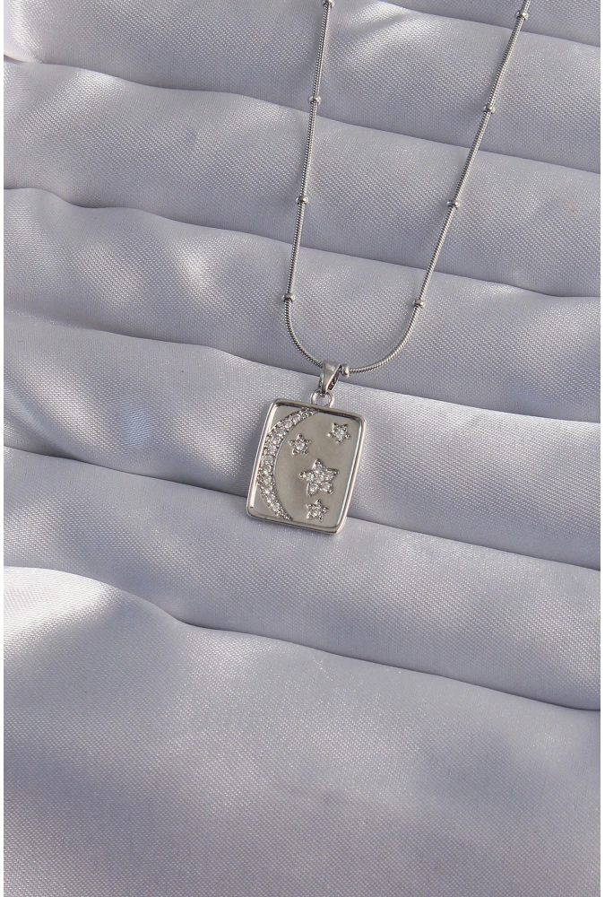 Shoecide 316l Çelik Zincir Gümüş Renk Zirkon Taşlı Ay Yıldız Figürlü Tarot Kolye