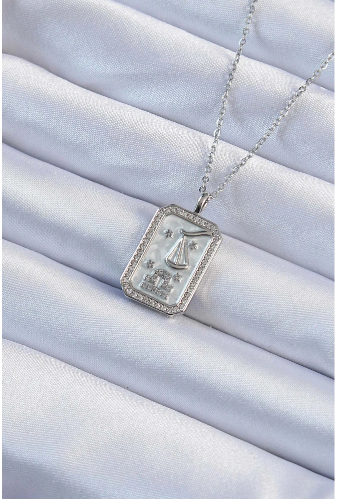Shoecide 316l Çelik Zincir Gümüş Renk Zirkon Taşlı Çerçeveli Tarot Kolye