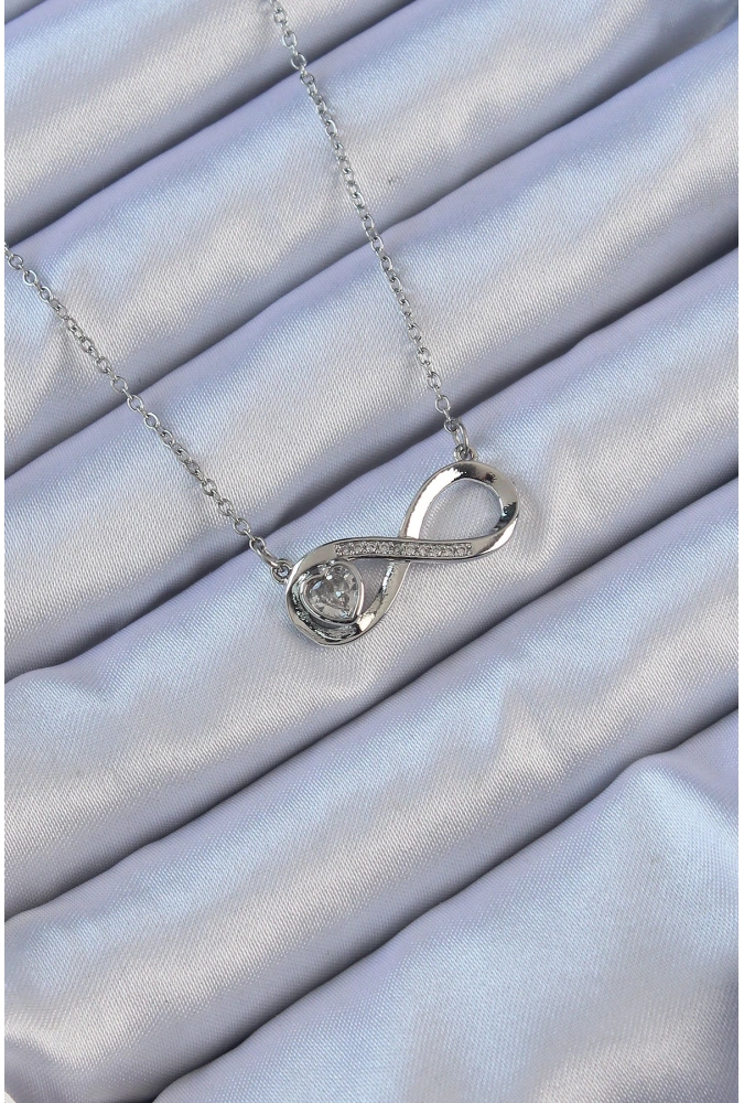 Shoecide 316l Çelik Zincir Gümüş Renk Zirkon Taşlı Minimal Kalp Figür Sonsuzluk Kolye