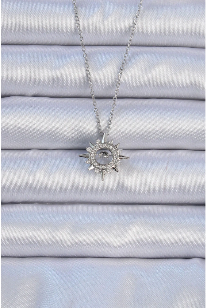 Shoecide 316l Çelik Zincir Gümüş Renk Zirkon Taşlı Parlayan Yıldız Kolye