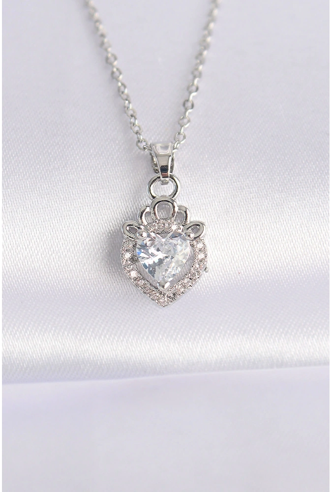 Shoecide 316l Çelik Zincir Gümüş Renk Zirkon Taşlı Rapunzel Kolye