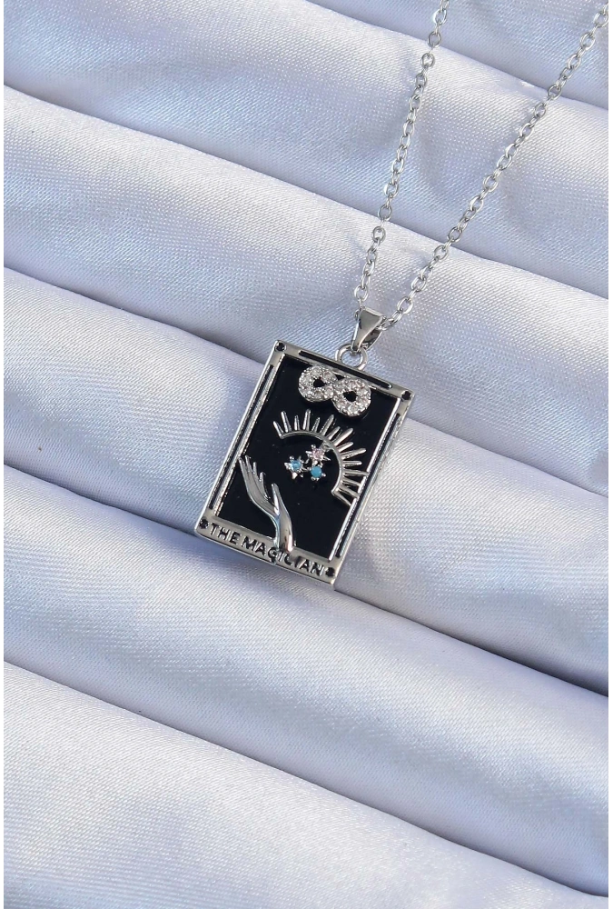 Shoecide 316l Çelik Zincir Gümüş Renk Zirkon Taşlı Sonsuzluk Figürlü Tarot Kolye