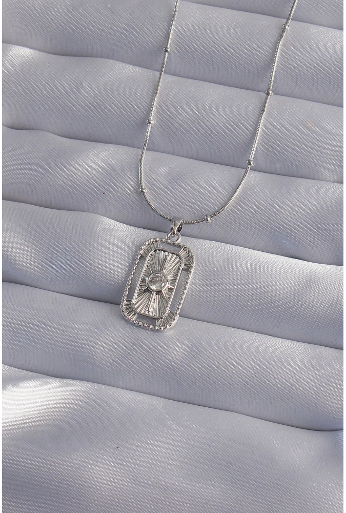 Shoecide 316l Çelik Zincir Gümüş Renk Zirkon Taşlı Tarot Kolye