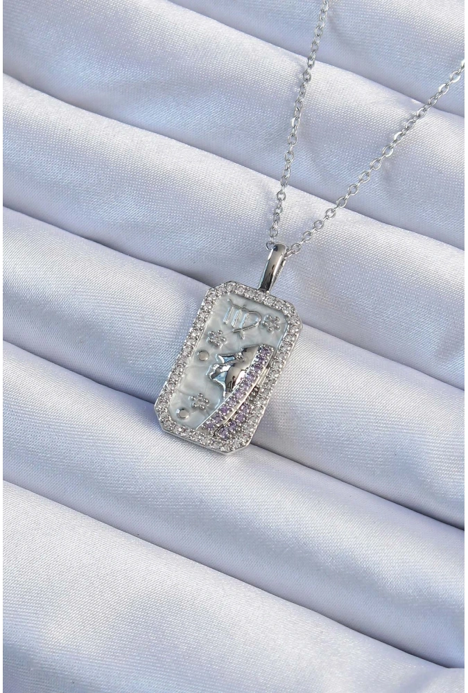Shoecide 316l Çelik Zincir Gümüş Renk Zirkon Taşlı Yüz Figürlü Tarot Kolye