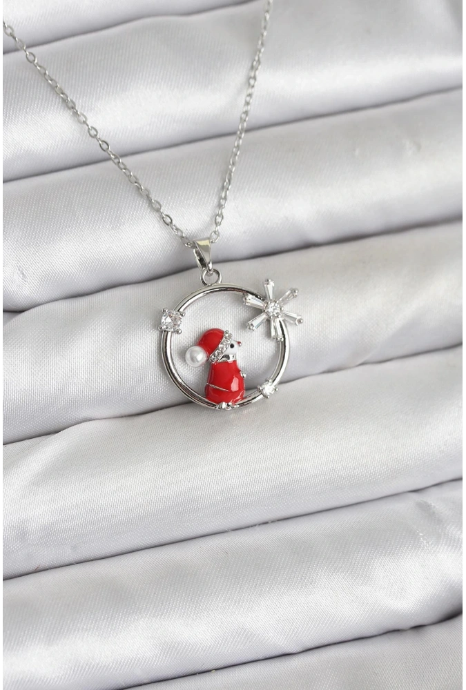 Shoecide 316l Çelik Zincir Gümüş Zirkon Taşlı Yılbaşı Tema Kadın Kolye