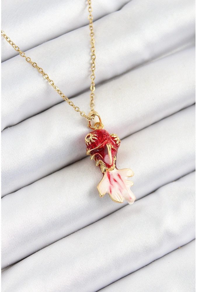 Shoecide 316l Çelik Zincir Kırmızı Balık Model Gold Renk Kadın Kolye