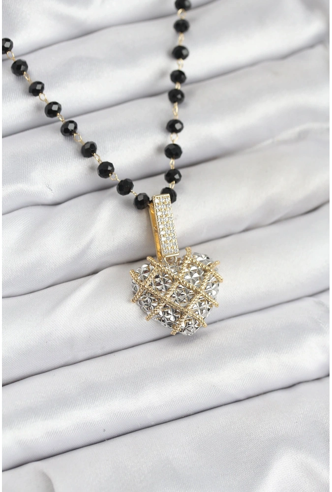 Shoecide 316l Çelik Zincir Kristal Boncuklu Kalpli Kadın Kolye