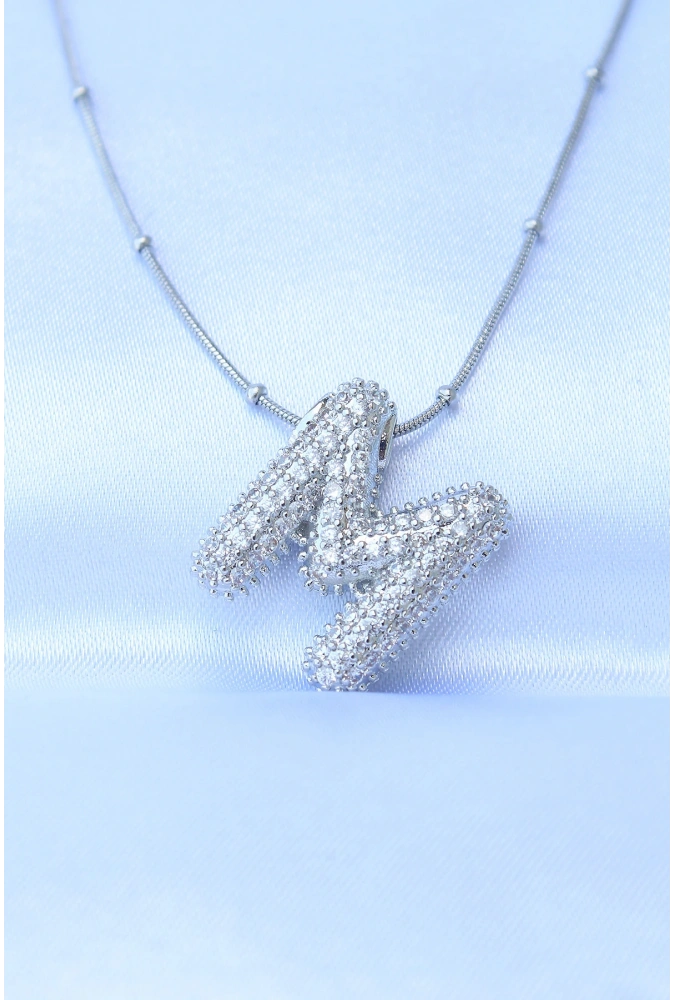 Shoecide 316l Çelik Zincirli Zirkon Taşlı M Harfli Gümüş Renk Bubble Kolye