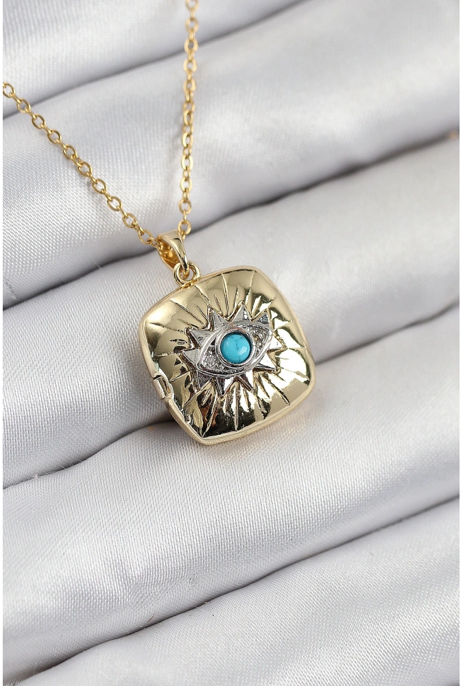 Shoecide 316l Çelik Zirkon Taşlı Açılabilr Kapaklı Göz Model Gold Renk Kadın Kolye