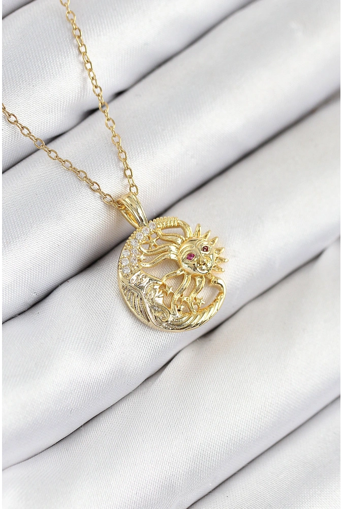 Shoecide 316l Çelik Zirkon Taşlı Ay Ve Güneş Model Gold Renk Kadın Kolye