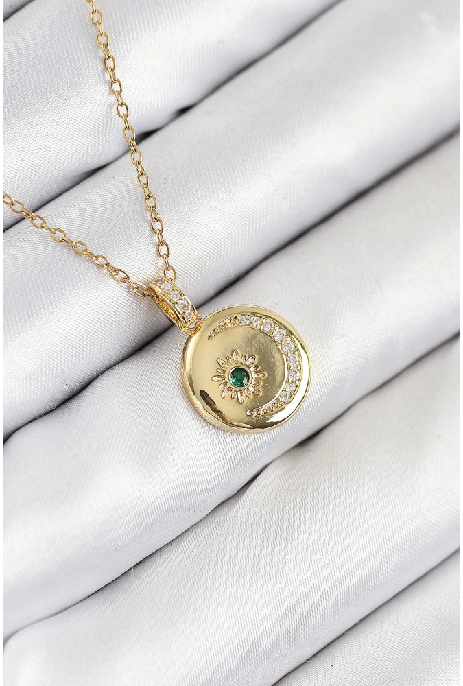 Shoecide 316l Çelik Zirkon Taşlı Ay Ve Güneş Model Gold Renk Kadın Kolye