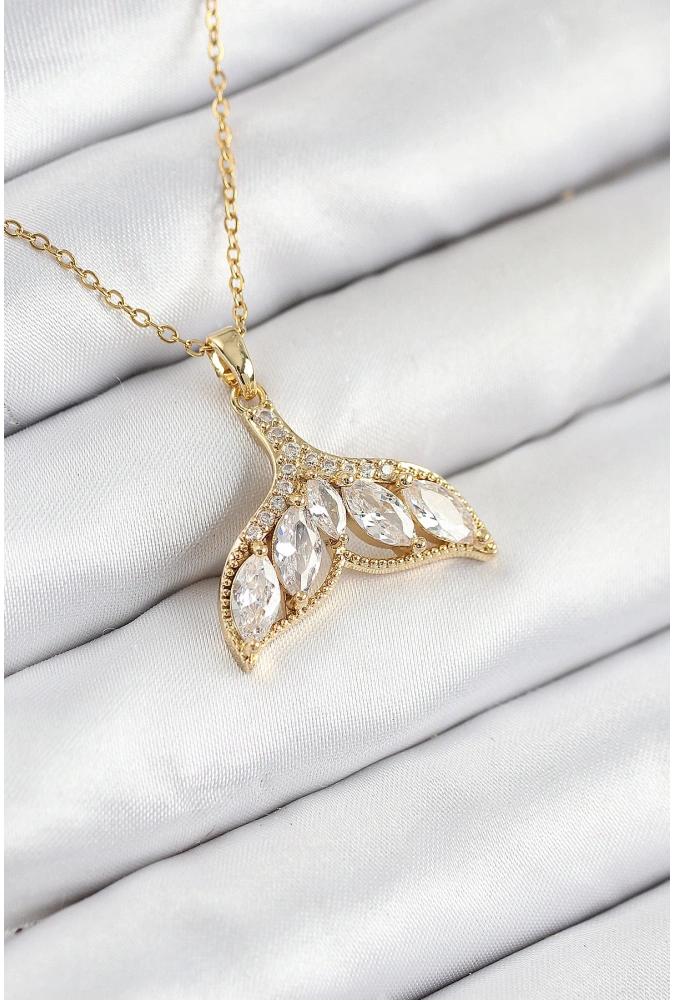 Shoecide 316l Çelik Zirkon Taşlı Balık Kuyruğu Model Gold Renk Kadın Kolye