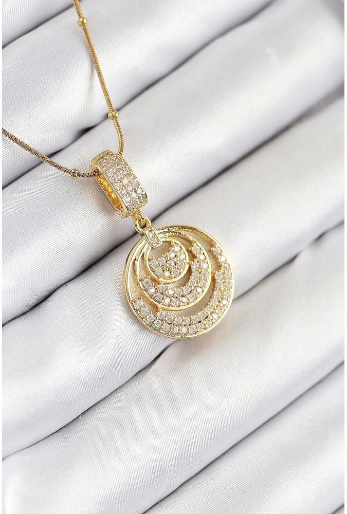 Shoecide 316l Çelik Zirkon Taşlı Çember Model Gold Renk Kadın Kolye