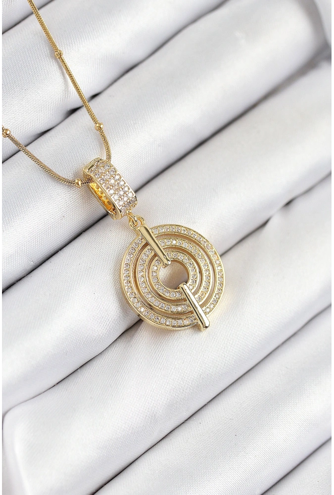 Shoecide 316l Çelik Zirkon Taşlı Çember Model Gold Renk Kadın Kolye