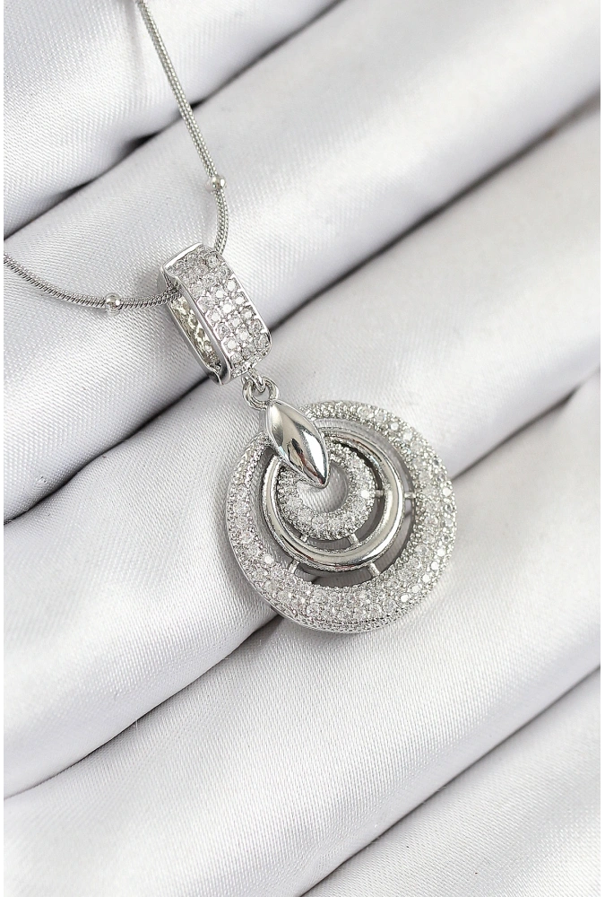 Shoecide 316l Çelik Zirkon Taşlı Çember Model Gümüş Renk Kadın Kolye