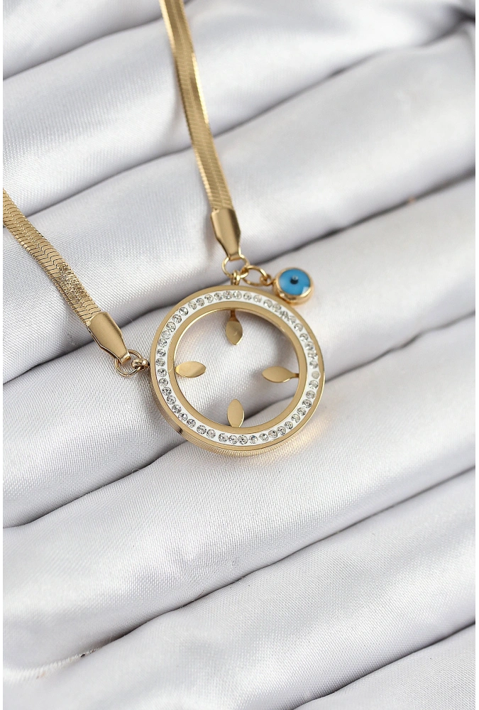 Shoecide 316l Çelik Zirkon Taşlı Çeyrek Takılabilir Gold Renk Kadın Kolye