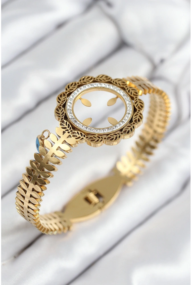 Shoecide 316l Çelik Zirkon Taşlı Çeyrek Takılabilir Gold Renk Kelepçe