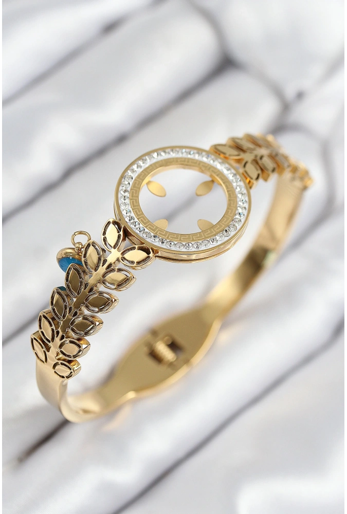 Shoecide 316l Çelik Zirkon Taşlı Çeyrek Takılabilir Gold Renk Kelepçe