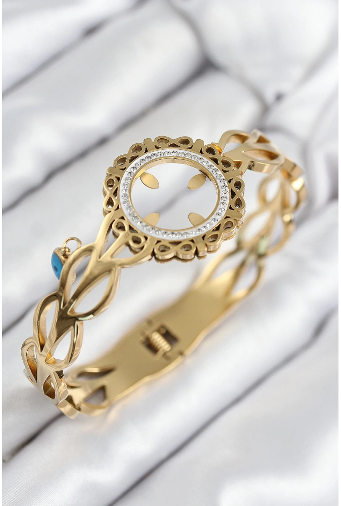 Shoecide 316l Çelik Zirkon Taşlı Çeyrek Takılabilir Gold Renk Kelepçe