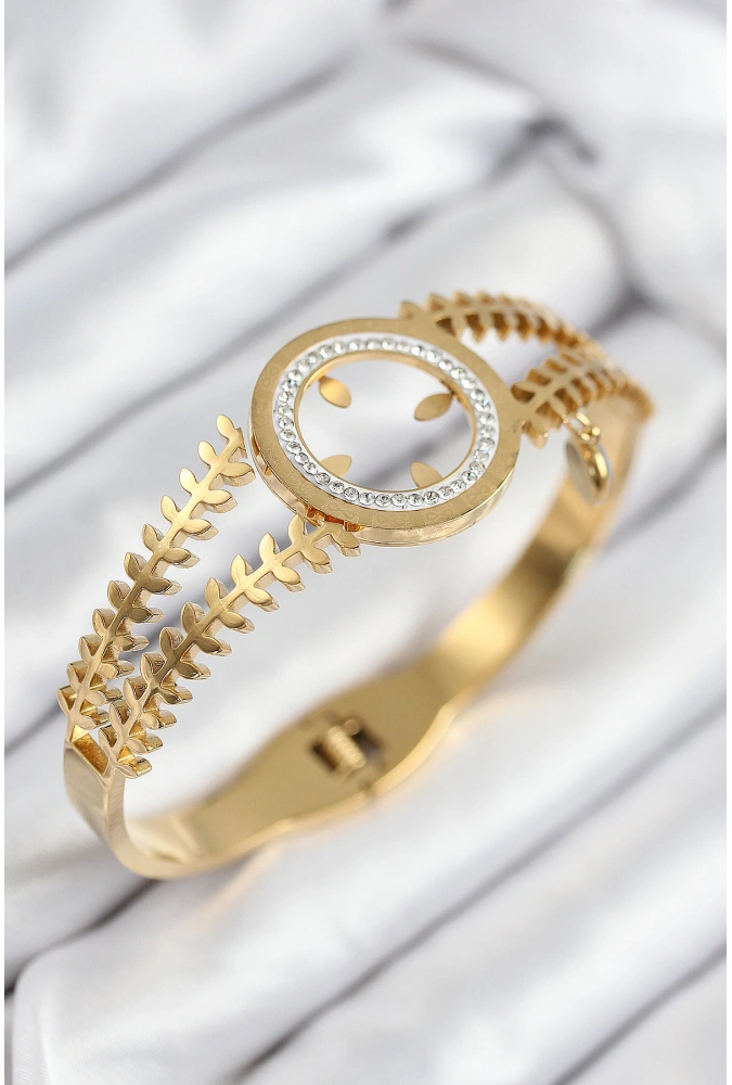 Shoecide 316l Çelik Zirkon Taşlı Çeyrek Takılabilir Gold Renk Kelepçe